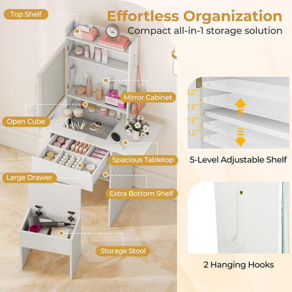 Space-saving Vanity Desk with Mirror and Lights for Bedroom, White Makeup Vanities at Gallery Canada