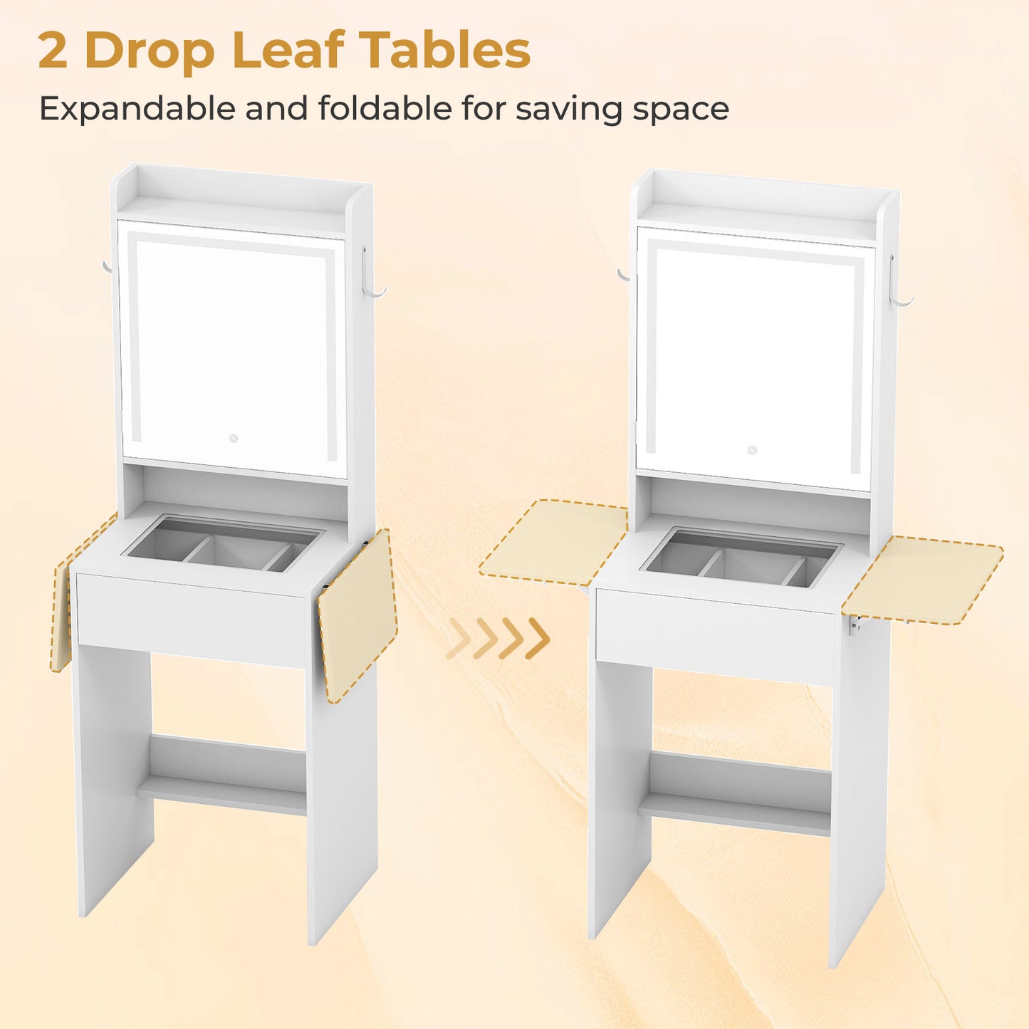 Space-saving Vanity Desk with Mirror and Lights for Bedroom, White Makeup Vanities at Gallery Canada