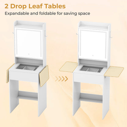 Space-saving Vanity Desk with Mirror and Lights for Bedroom, White Makeup Vanities at Gallery Canada