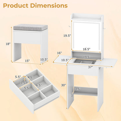 Space-saving Vanity Desk with Mirror and Lights for Bedroom, White Makeup Vanities at Gallery Canada