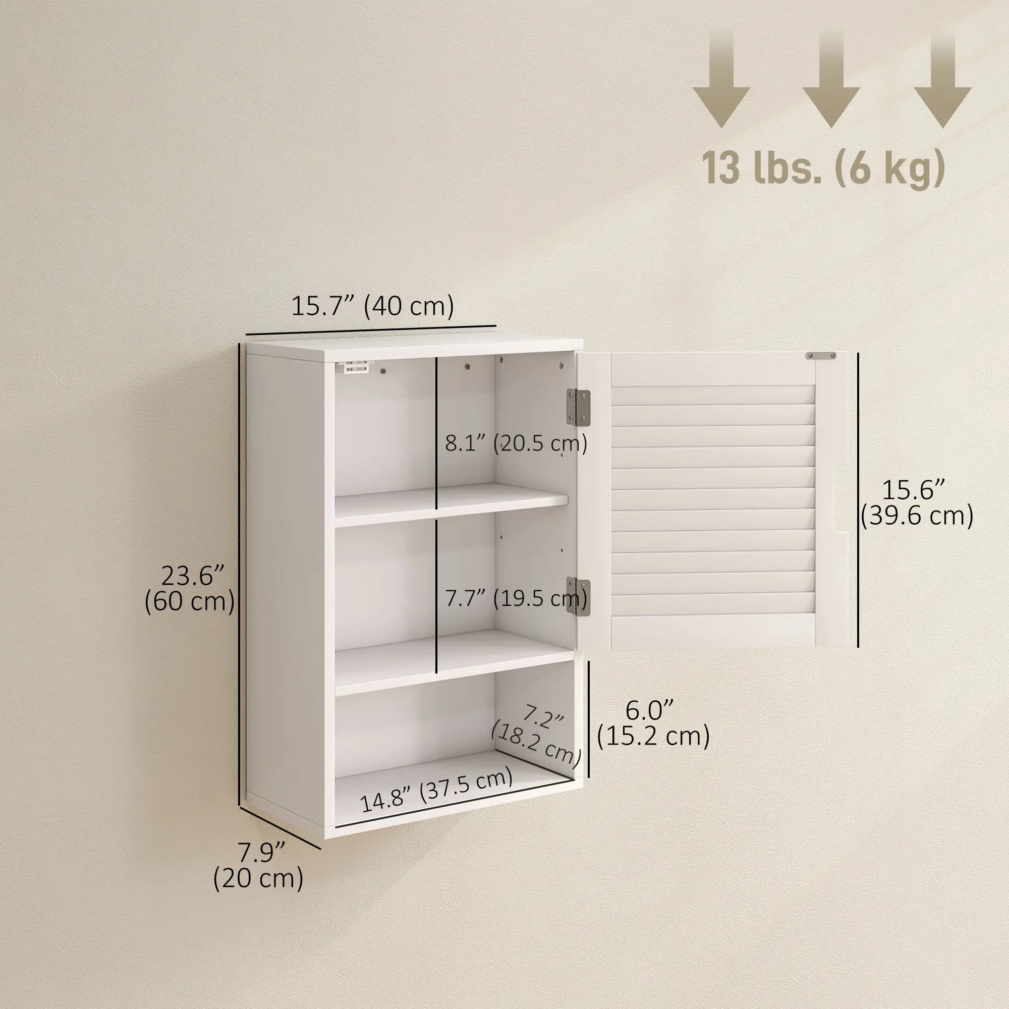 Wall Mounted Bathroom Cabinet, Adjustable Shelves, 40 x 20 x 60 cm, White Wall Mounted Cabinets at Gallery Canada
