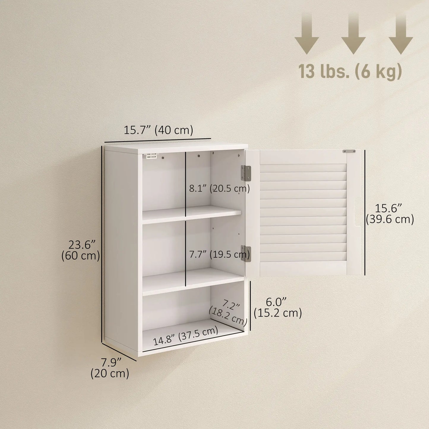 Wall Mounted Bathroom Cabinet, Adjustable Shelves, 40 x 20 x 60 cm, White Wall Mounted Cabinets at Gallery Canada