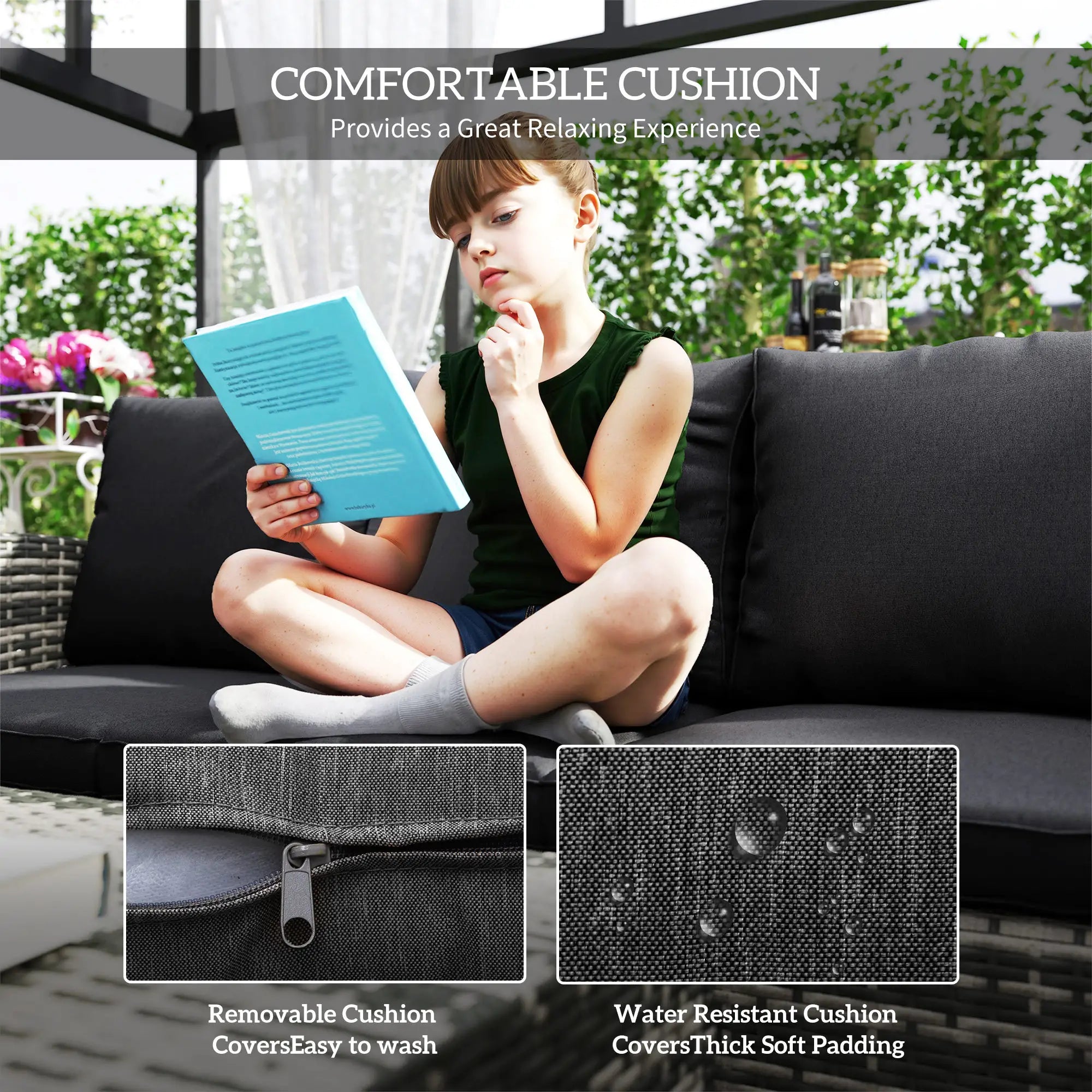 6-Piece Wicker Patio Furniture Set, 7-Seater with Cushions, Black Patio Furniture Sets at Gallery Canada