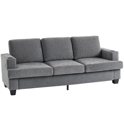 3 Seater Sofa with USB Ports, Cup Holders, Chenille Upholstery, Grey 3-Seater Sofas at Gallery Canada