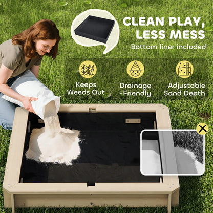 Kids Wooden Sandbox, Outdoor Playset, Adjustable Canopy, Convertible Bench, 3-7 Years Sandboxes & Accessories at Gallery Canada