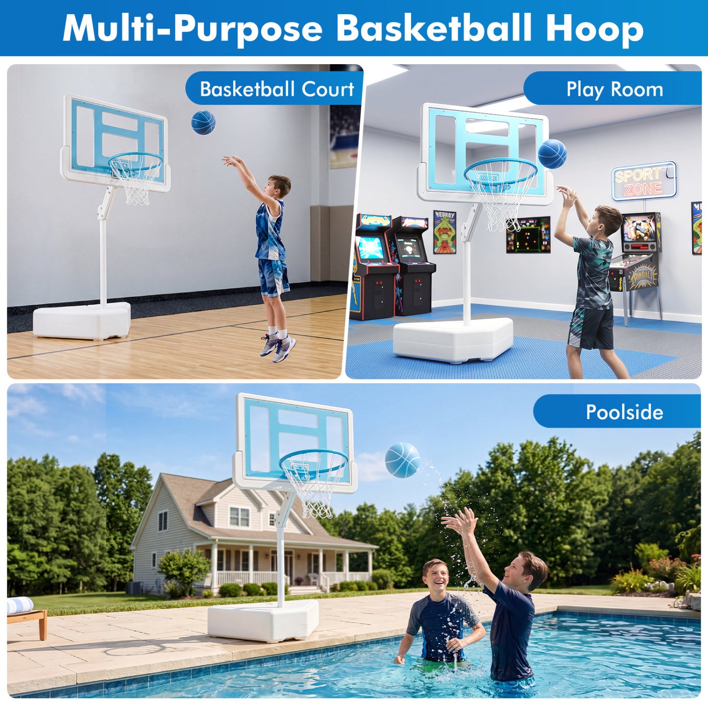 Panneau de basket de piscine Splash & Shoot, bleu