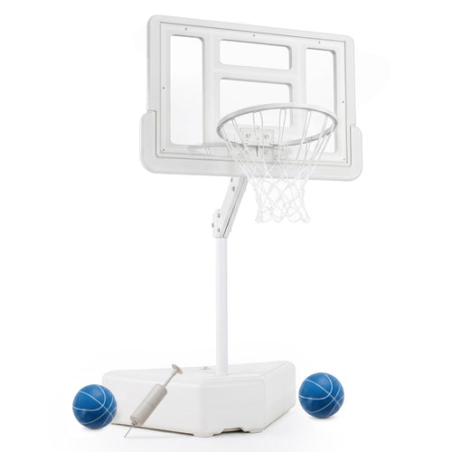 Splash & Shoot Pool Basketball Hoop, Adjustable Height, 2 Balls, Pump, White