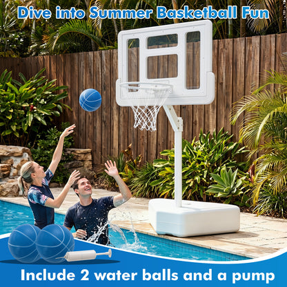 Splash & Shoot Pool Basketball Hoop, Adjustable Height, 2 Balls, Pump, White