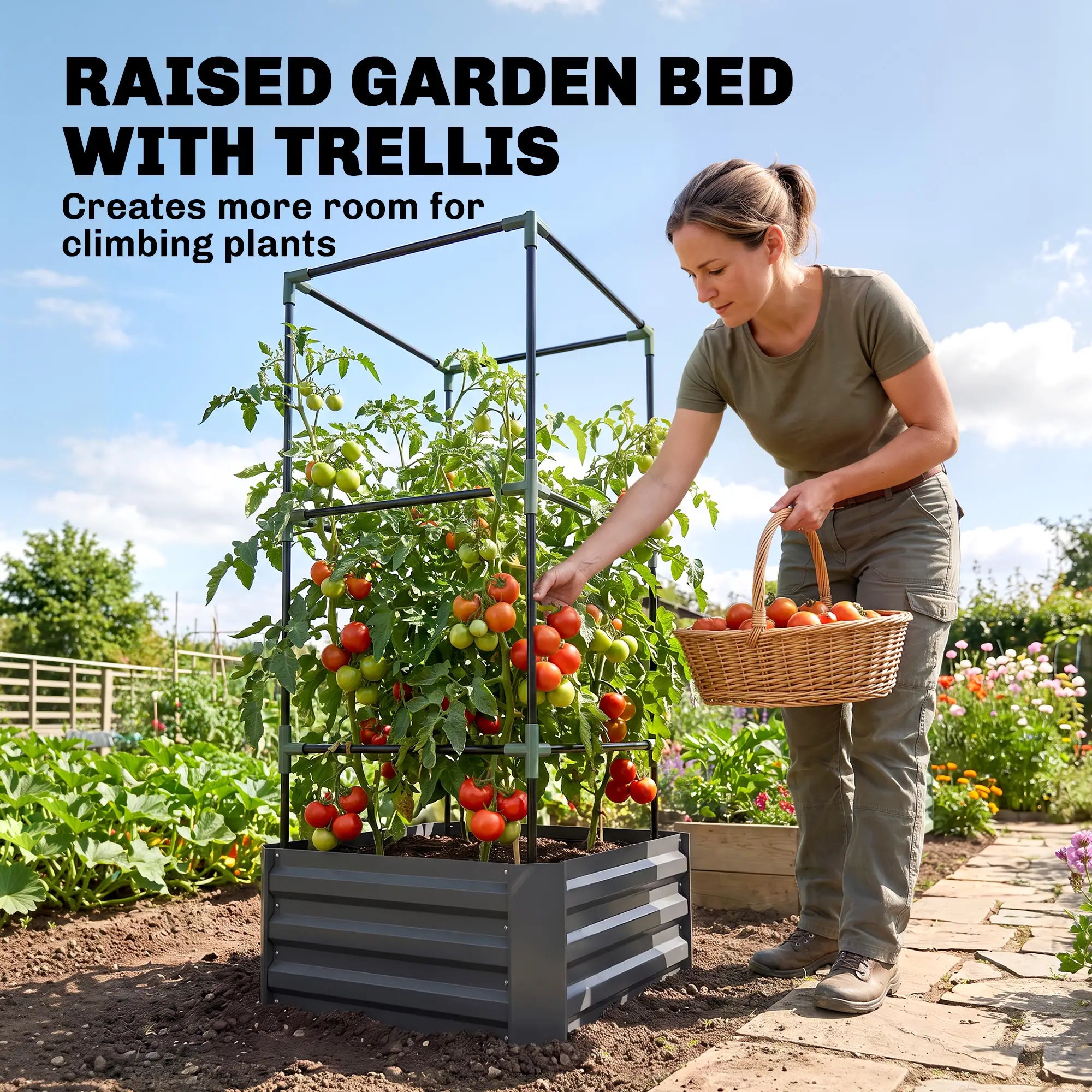 Galvanized Planter Box, Raised Garden Bed with Trellis, Grey Galvanized Planter Boxes at Gallery Canada