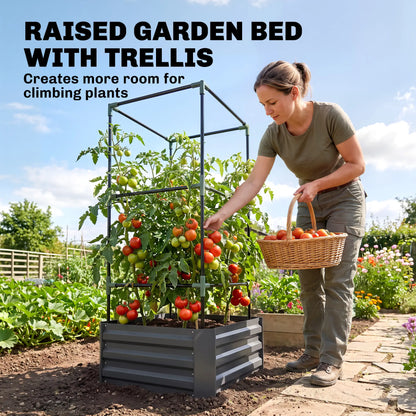 Galvanized Planter Box, Raised Garden Bed with Trellis, Grey Galvanized Planter Boxes at Gallery Canada