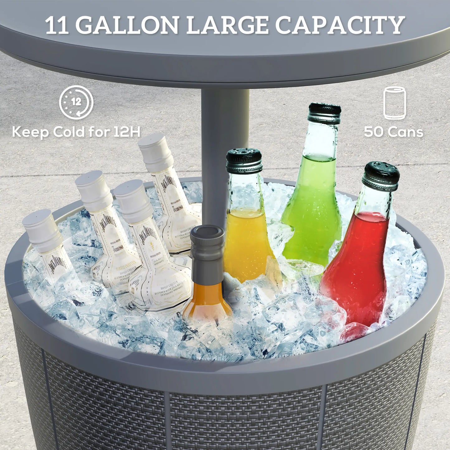 11 Gallon Patio Cooler Side Table, Adjustable Height, Drainage Plug, Grey Patio Side Tables at Gallery Canada