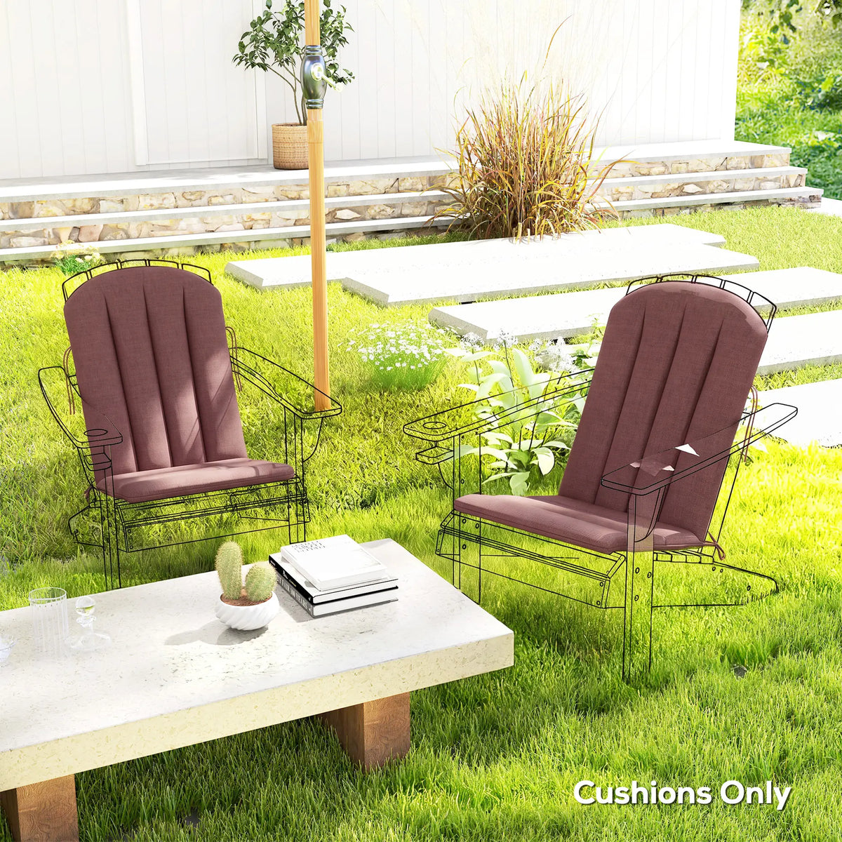 Set of 2 Patio Chair Cushions, High Back Adirondack, High-Density Foam, Wine Red Patio Chair Cushions at Gallery Canada