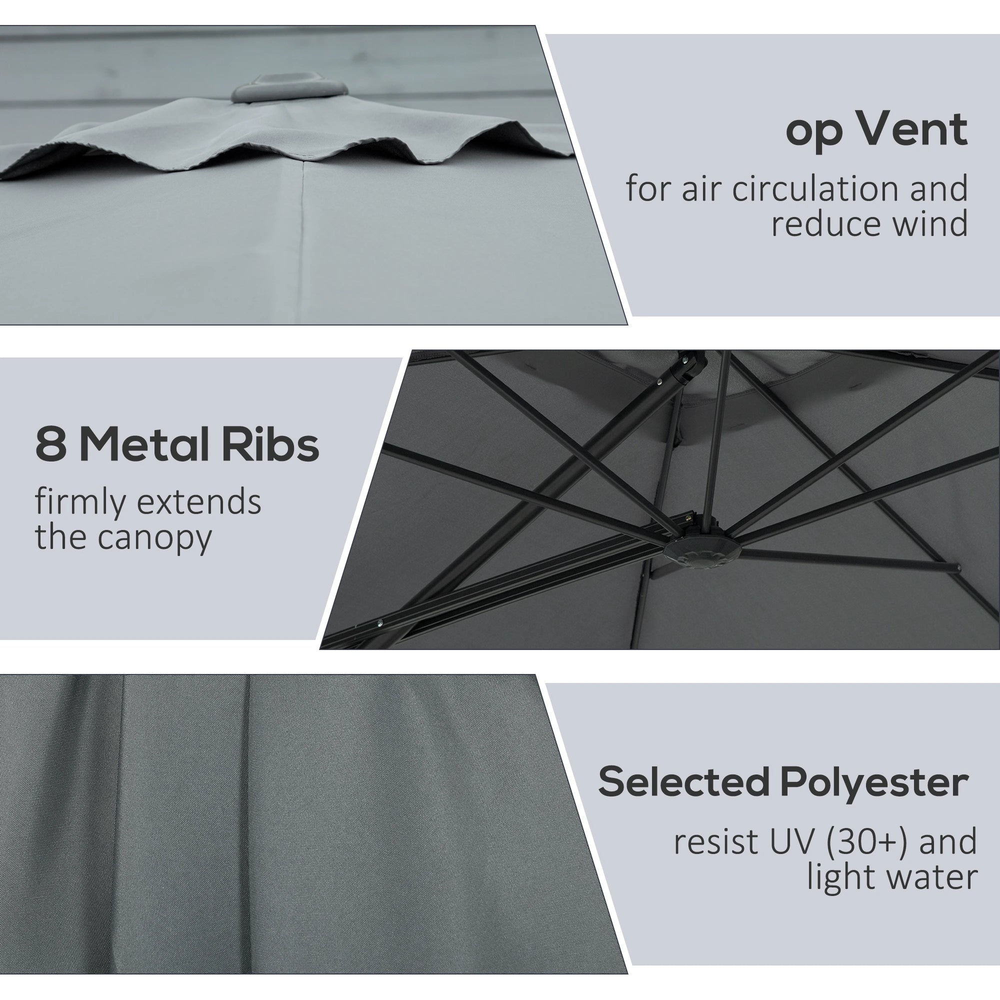 8FT Cantilever Patio Umbrella, Offset with Cross Base, Dark Gray Cantilever Umbrellas at Gallery Canada