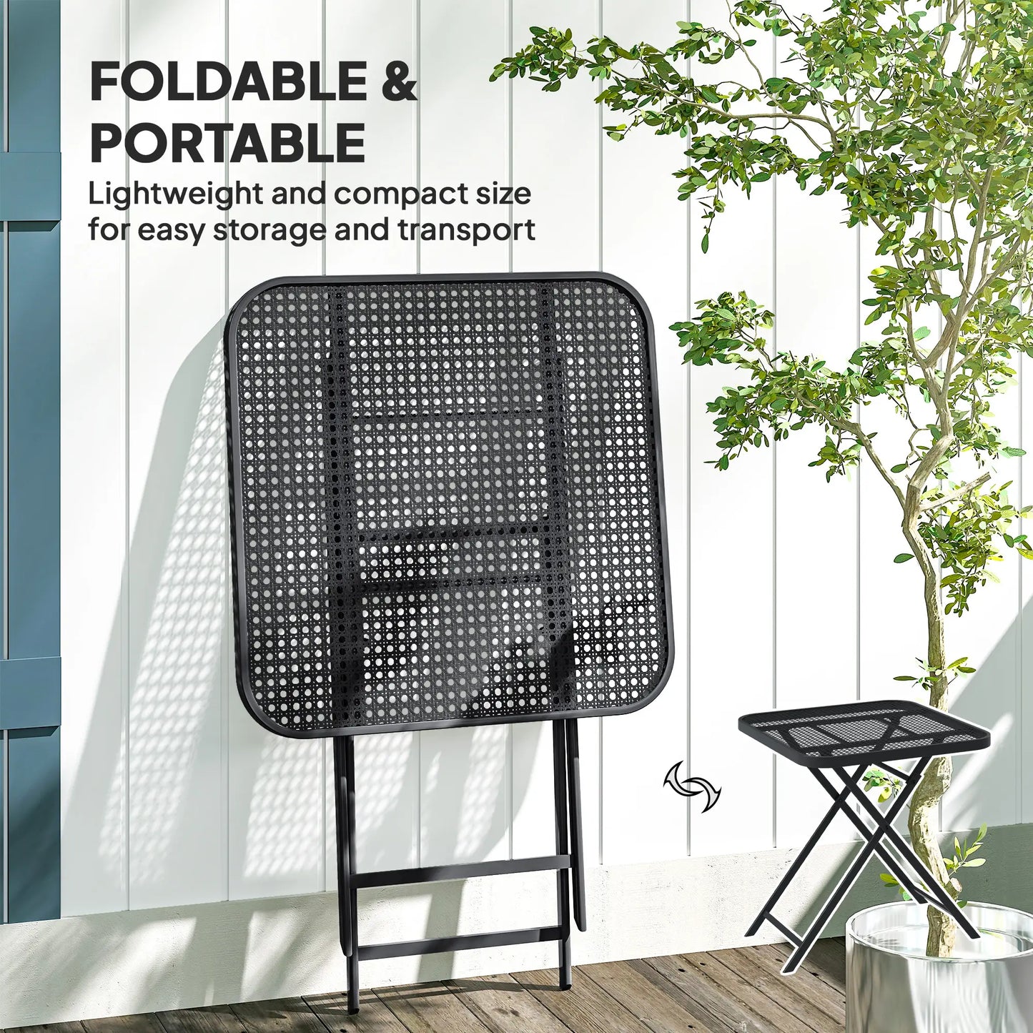 27.5" Square Outdoor Patio Table, Folding, Grid Rattan-Like Top, Black Patio Dinning Tables at Gallery Canada