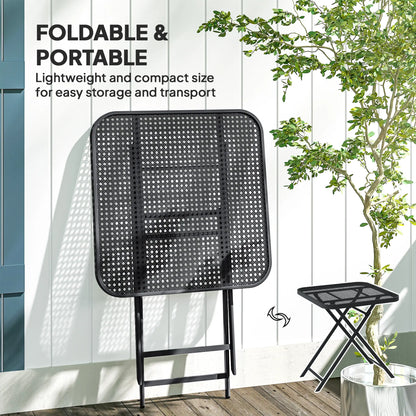 27.5" Square Outdoor Patio Table, Folding, Grid Rattan-Like Top, Black Patio Dinning Tables at Gallery Canada