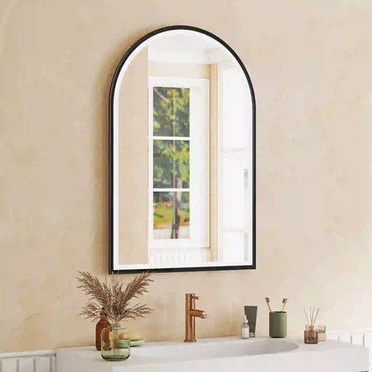 24" x 36" LED Bathroom Mirror, Arched Tempered Glass, Anti-Fog, Dimmable, Black Bath Accessories at Gallery Canada