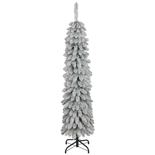 5ft Snow-Flocked Artificial Christmas Tree, Slim Pencil, 301 Branches, Metal Base, Green Pencil Christmas Trees Green at Gallery Canada