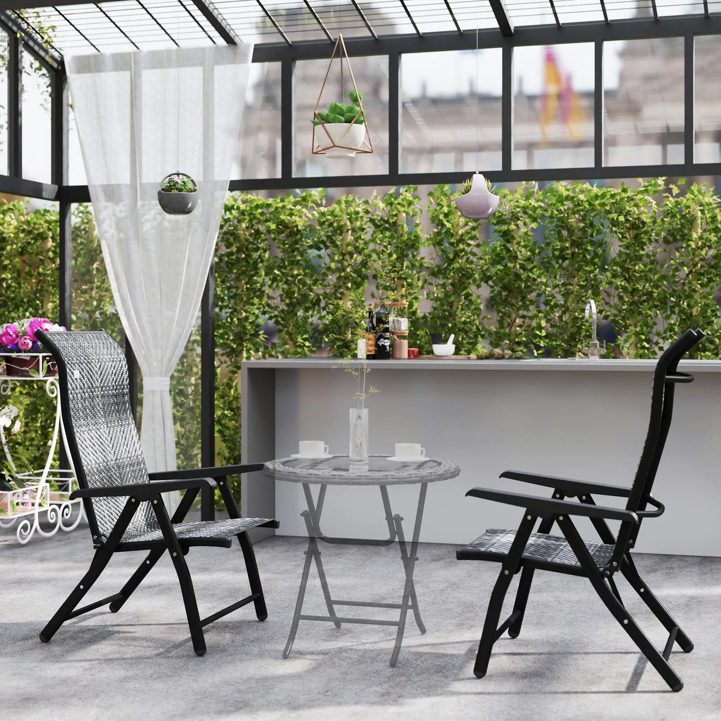 2PCs Outdoor Wicker Folding Chairs, Adjustable Backrest, Mixed Grey, Grey Patio Chairs at Gallery Canada