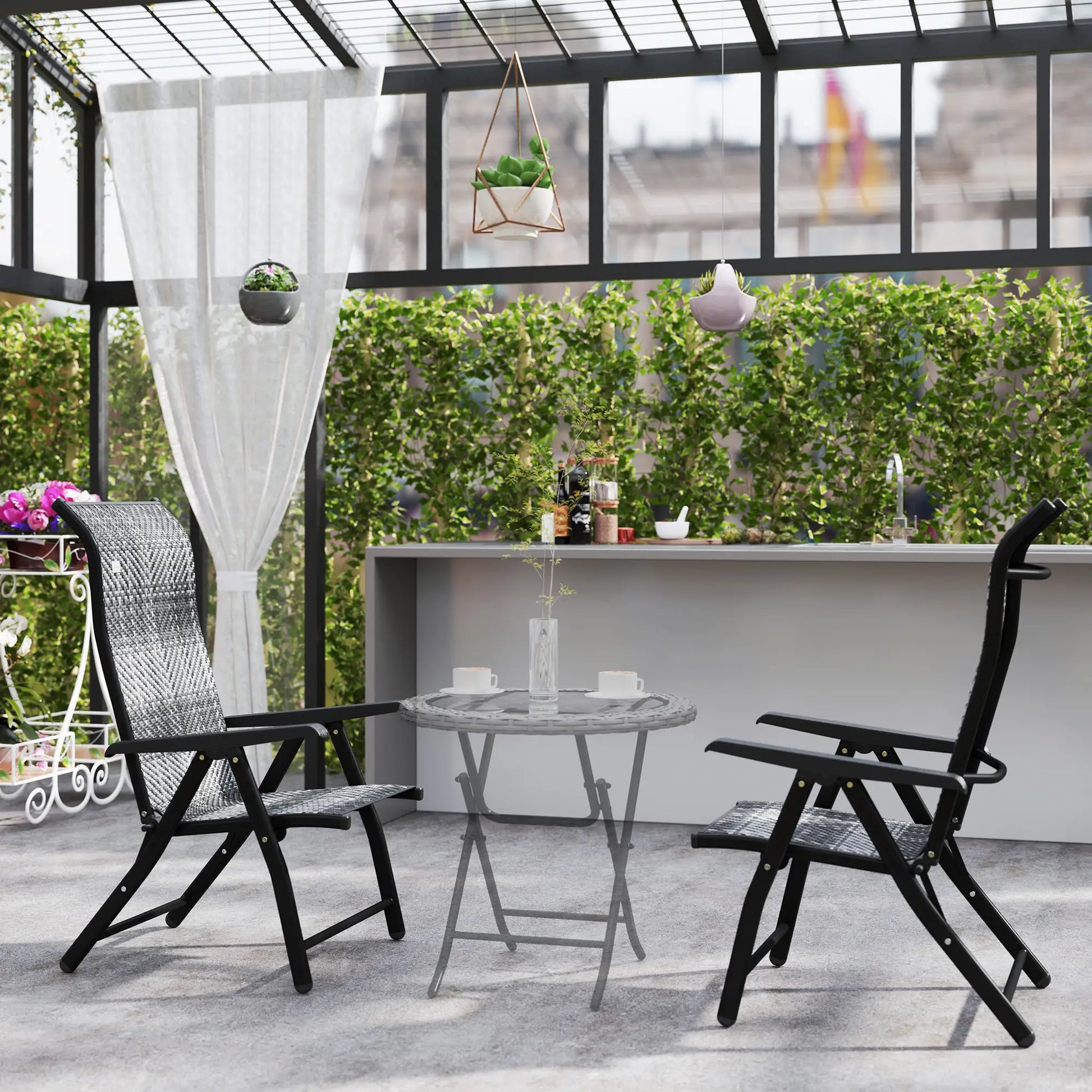 2PCs Outdoor Wicker Folding Chairs, Adjustable Backrest, Mixed Grey, Grey Patio Chairs at Gallery Canada