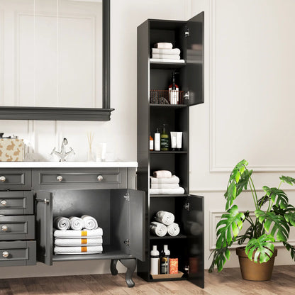 Tall Bathroom Cabinet, High Gloss Storage, Adjustable Shelves, 11.8" x 11.8" x 71.5", Black Bathroom Cabinets at Gallery Canada