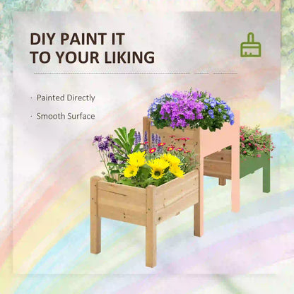 Freestanding Wooden Plant Stand, 3 Tier Raised Garden Bed, Natural Elevated Garden Beds at Gallery Canada