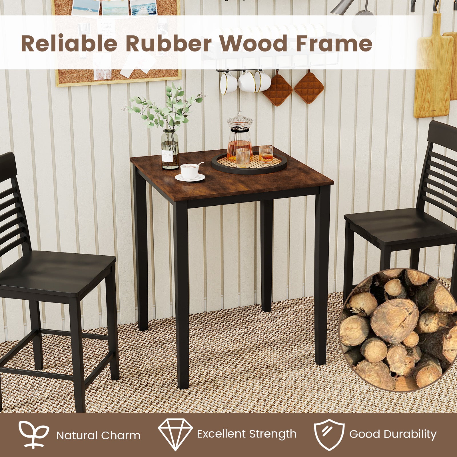 Square Dining Table with Solid Wood Frame for 4-Person, Black Dining Tables at Gallery Canada