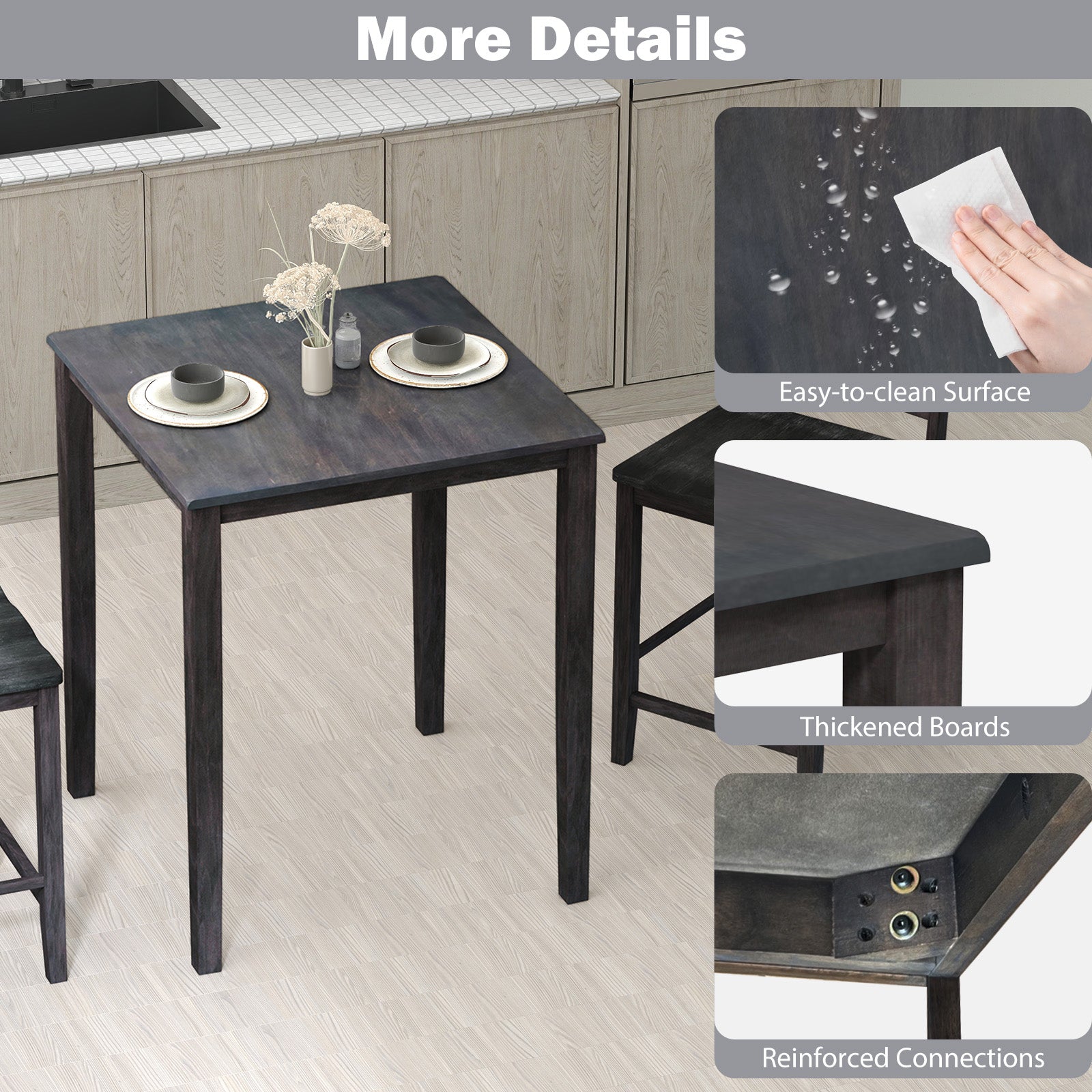 Square Dining Table, Solid Wood Frame, 4-Person, Gray Dining Tables at Gallery Canada