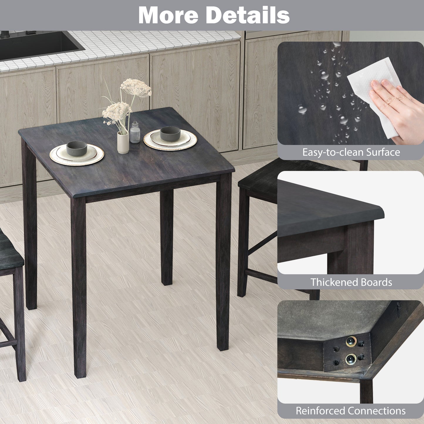 Square Dining Table, Solid Wood Frame, 4-Person, Gray Dining Tables at Gallery Canada