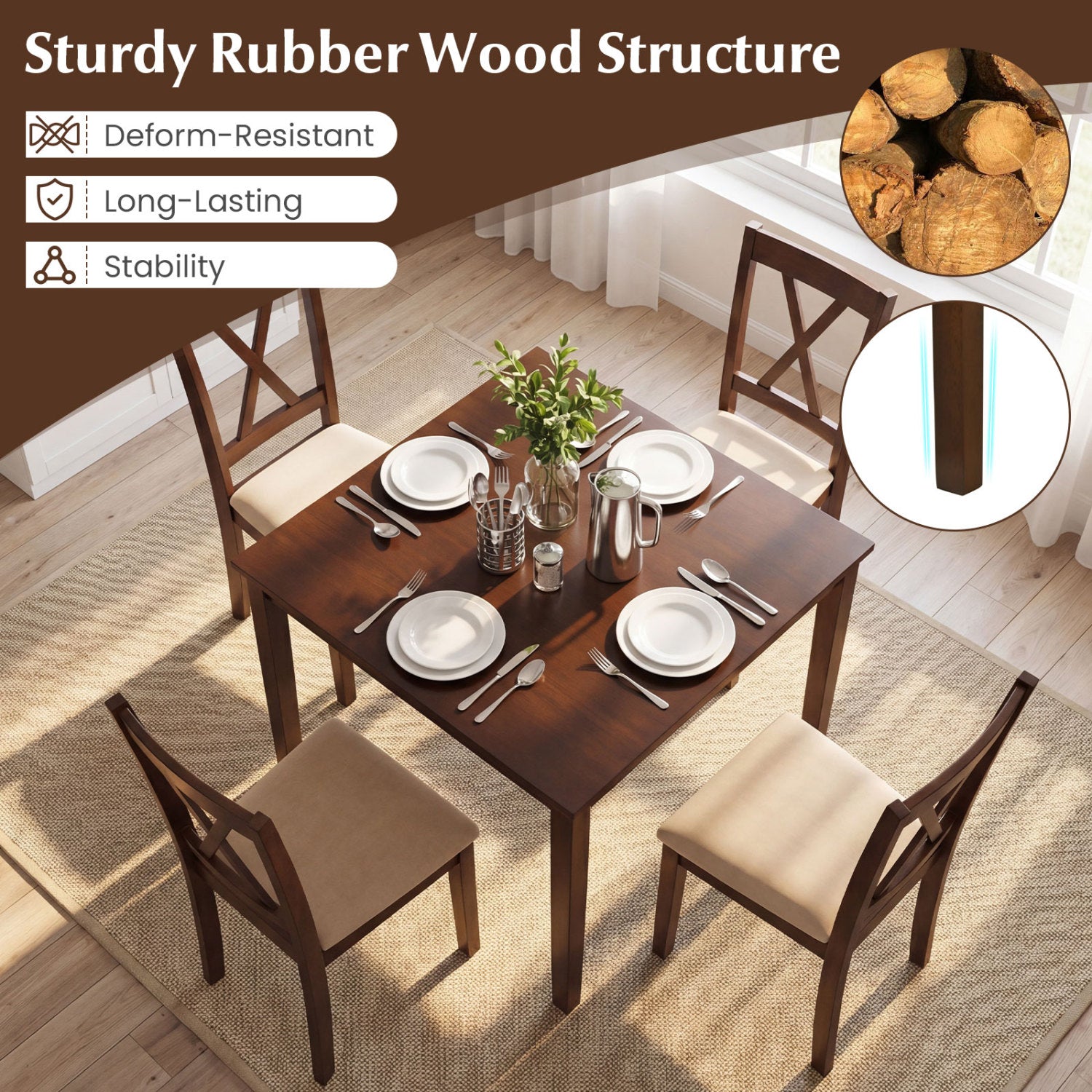 Square Kitchen Table with 4 Armless Chairs, Walnut Dining Room Sets at Gallery Canada