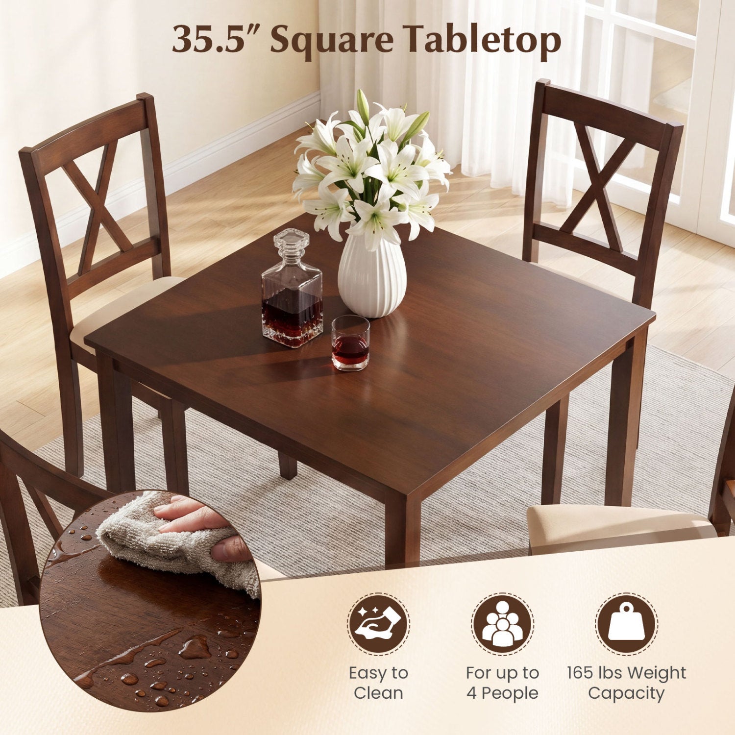 Square Kitchen Table with 4 Armless Chairs, Walnut Dining Room Sets at Gallery Canada
