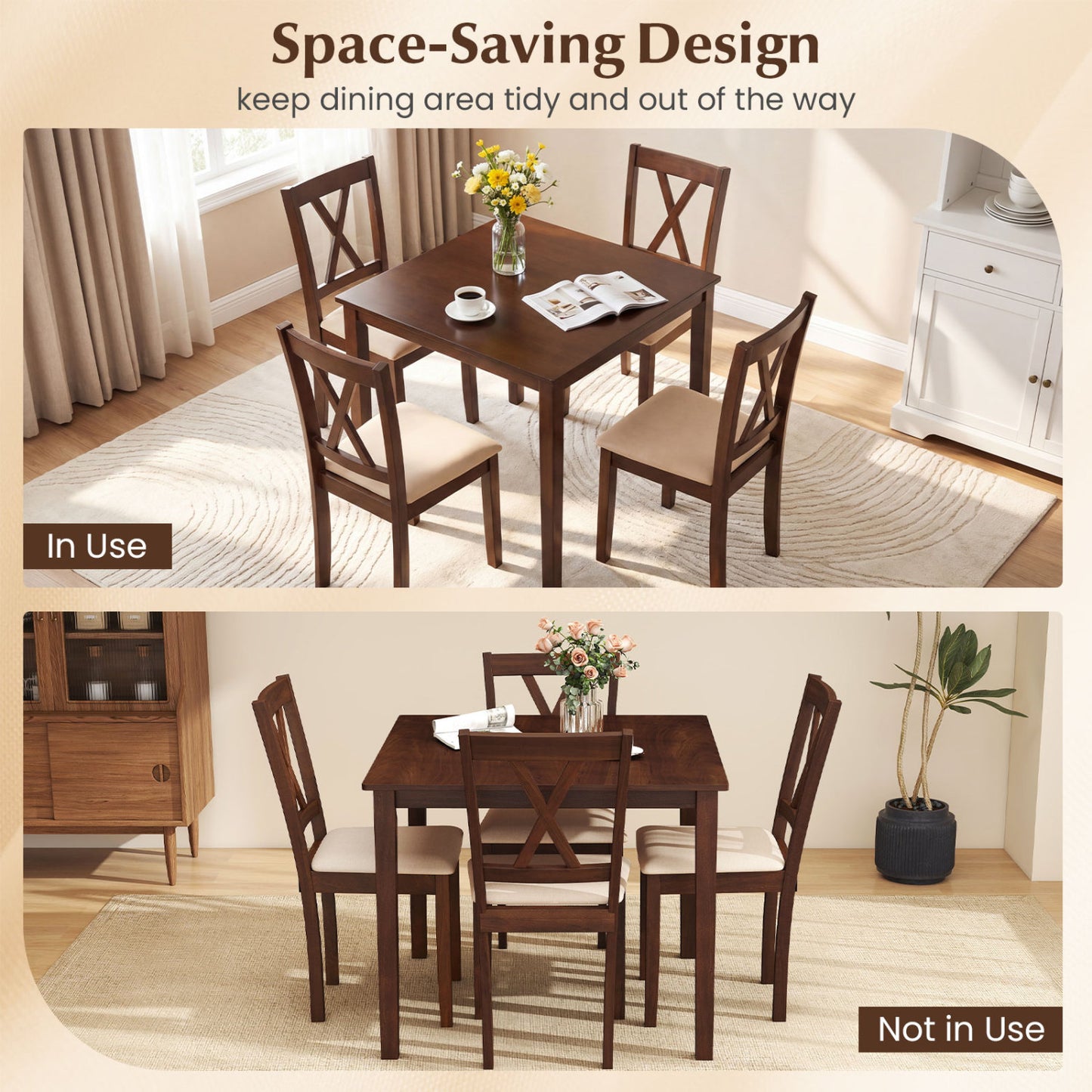 Square Kitchen Table with 4 Armless Chairs, Walnut Dining Room Sets at Gallery Canada