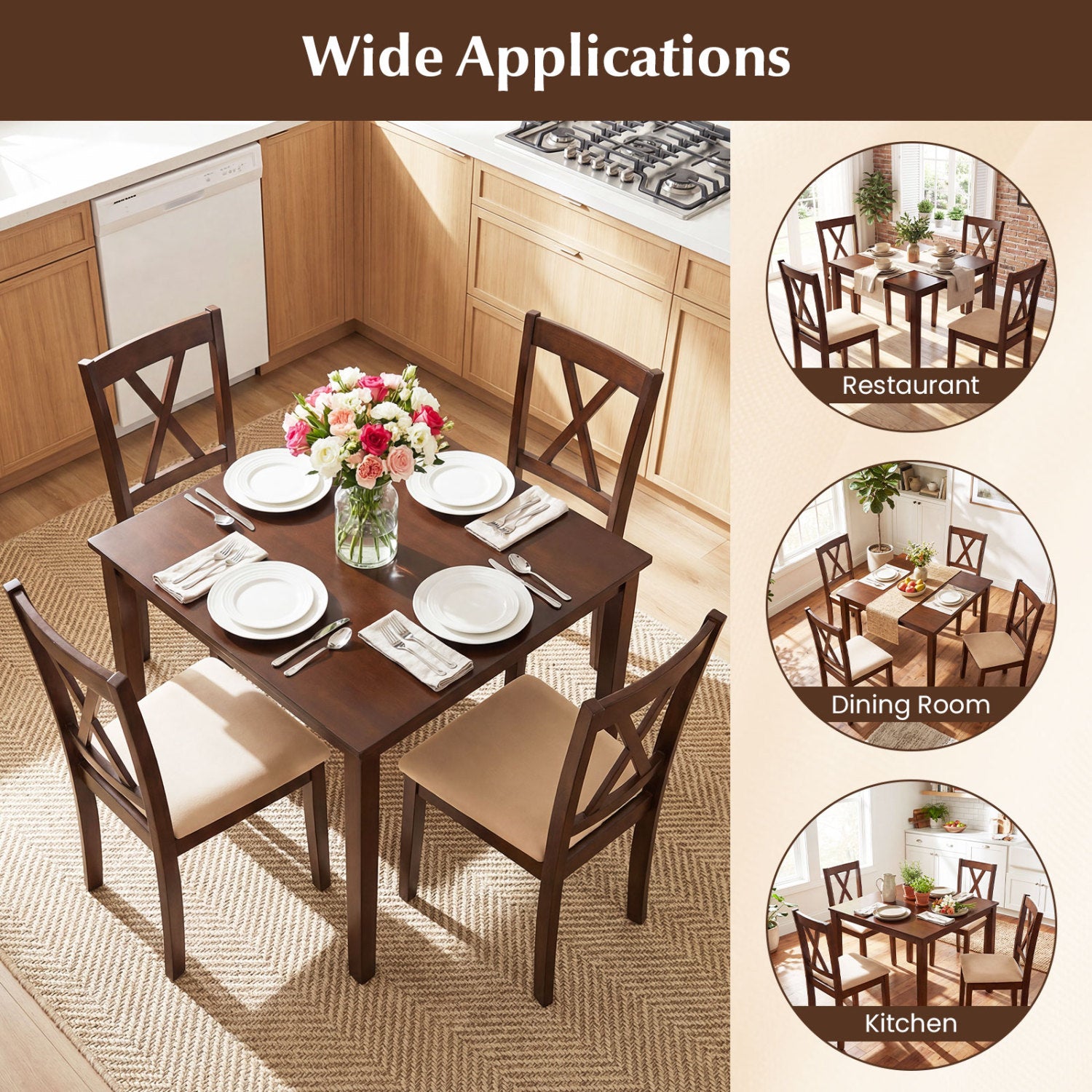 Square Kitchen Table with 4 Armless Chairs, Walnut Dining Room Sets at Gallery Canada