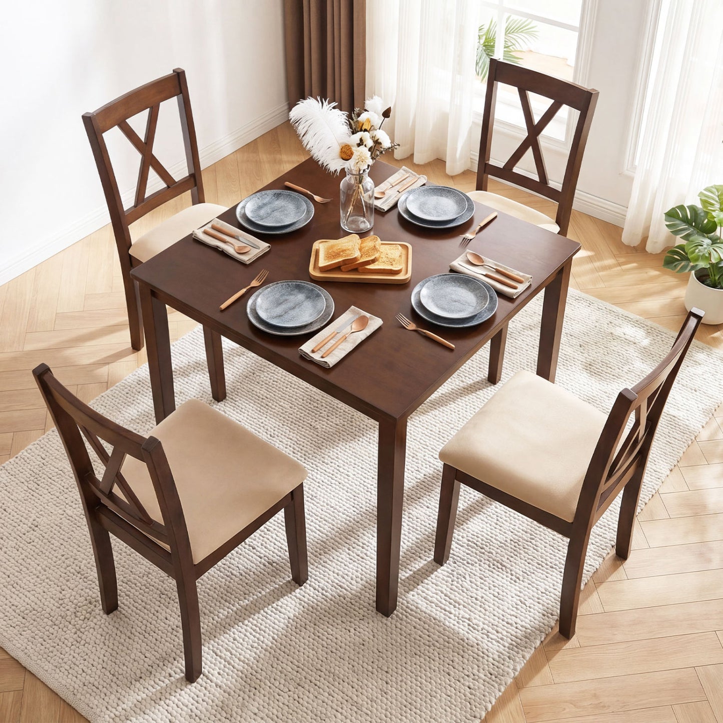 Square Kitchen Table with 4 Armless Chairs, Walnut Dining Room Sets at Gallery Canada