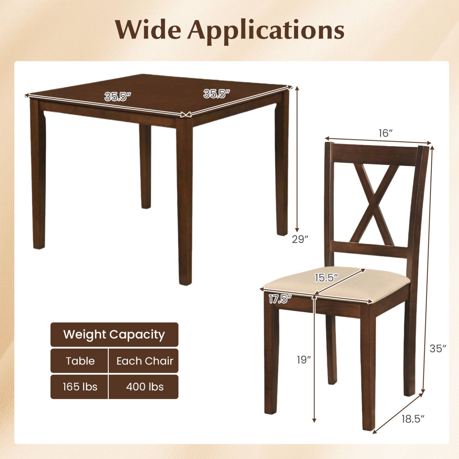 Square Kitchen Table with 4 Armless Chairs, Walnut Dining Room Sets at Gallery Canada