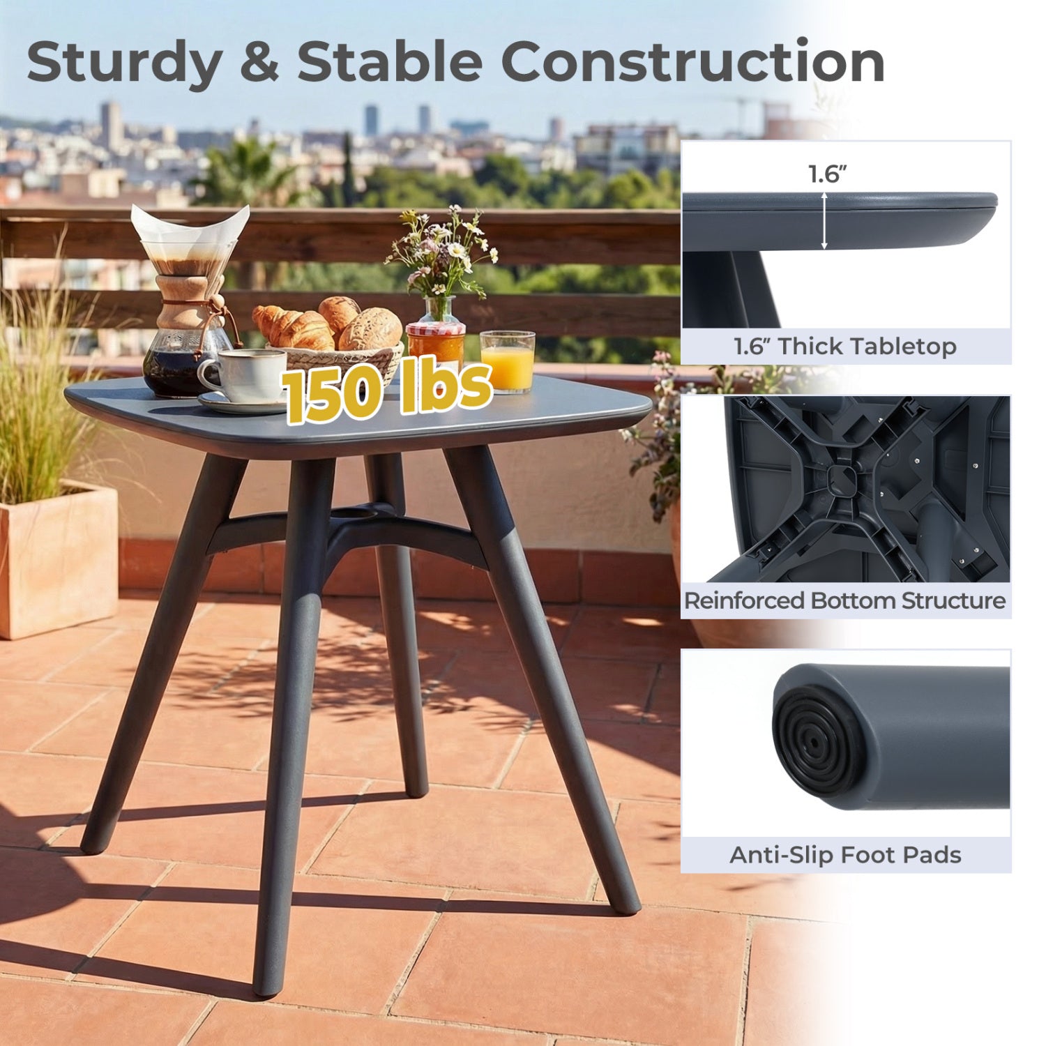 Square Outdoor Dining Table, All-Weather Plastic Patio Table, Gray Patio Dining Tables at Gallery Canada