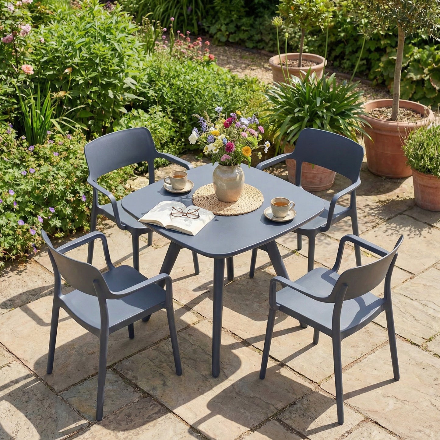 Square Outdoor Dining Table, All-Weather Plastic Patio Table, Gray Patio Dining Tables at Gallery Canada