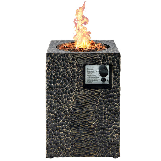 Square Outdoor Propane Fire Pit, 30000 BTU, Lava Rocks, Waterproof Cover, Black
