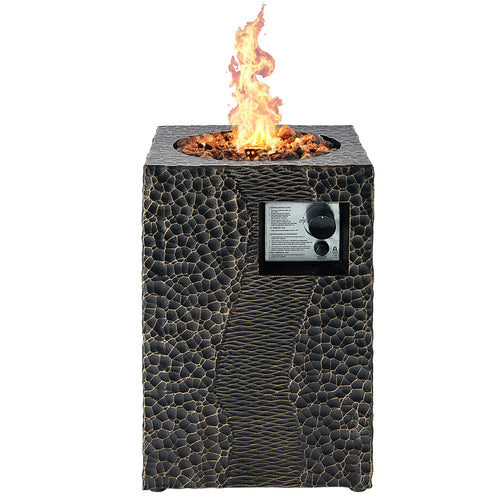 Square Outdoor Propane Fire Pit, 30000 BTU, Lava Rocks, Waterproof Cover, Black