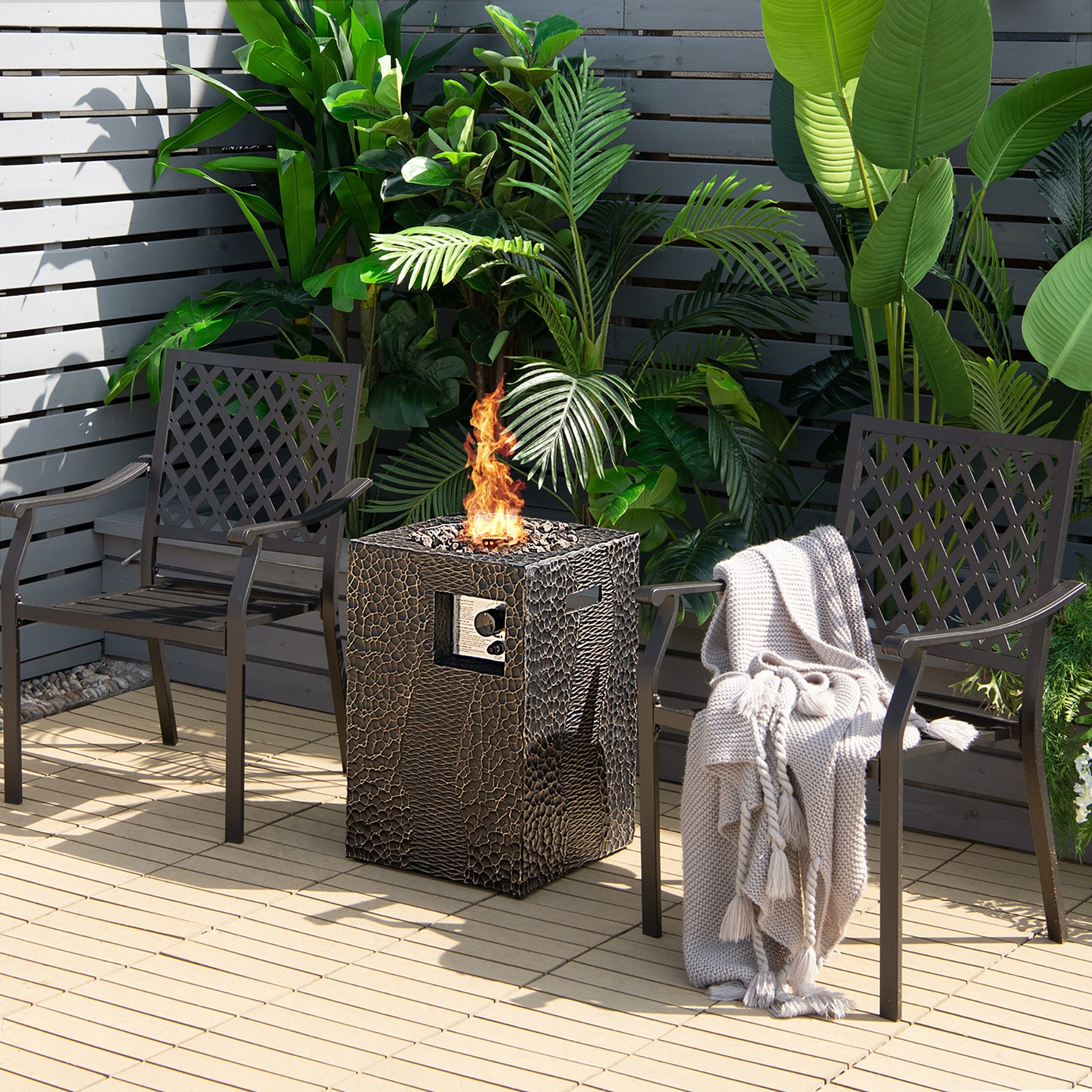 Square Outdoor Propane Fire Pit with Lava Rocks Waterproof Cover 30000 BTU, Black Fire Pits at Gallery Canada