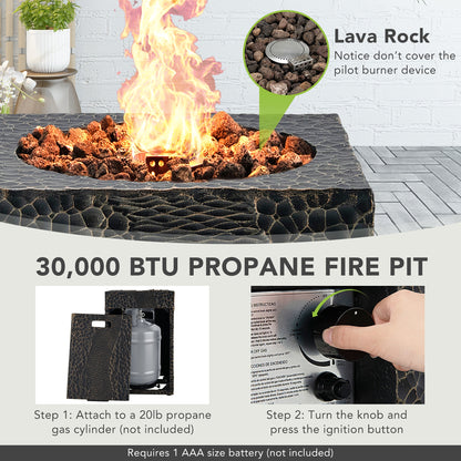 Square Outdoor Propane Fire Pit with Lava Rocks Waterproof Cover 30000 BTU, Black Fire Pits at Gallery Canada