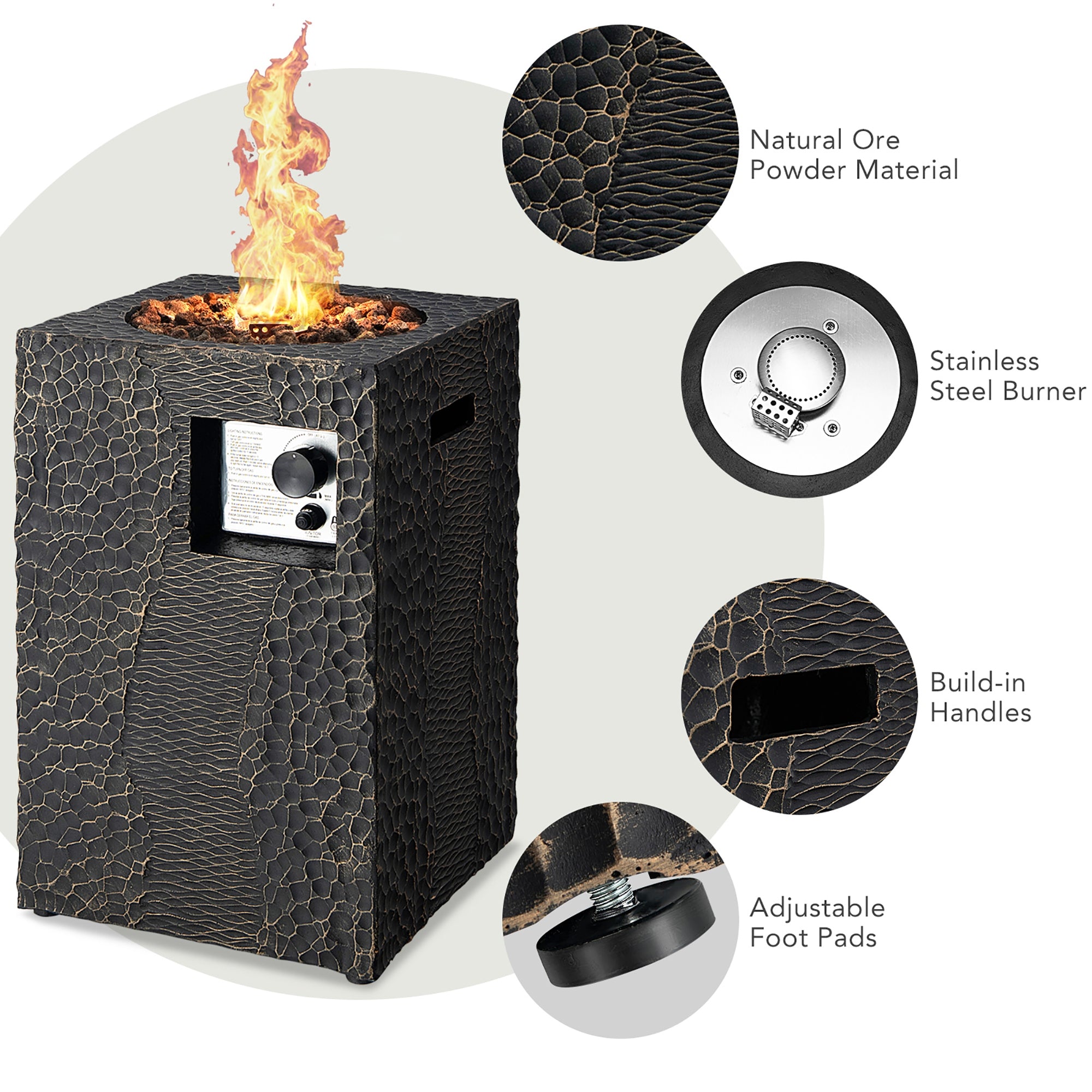 Square Outdoor Propane Fire Pit with Lava Rocks Waterproof Cover 30000 BTU, Black Fire Pits at Gallery Canada