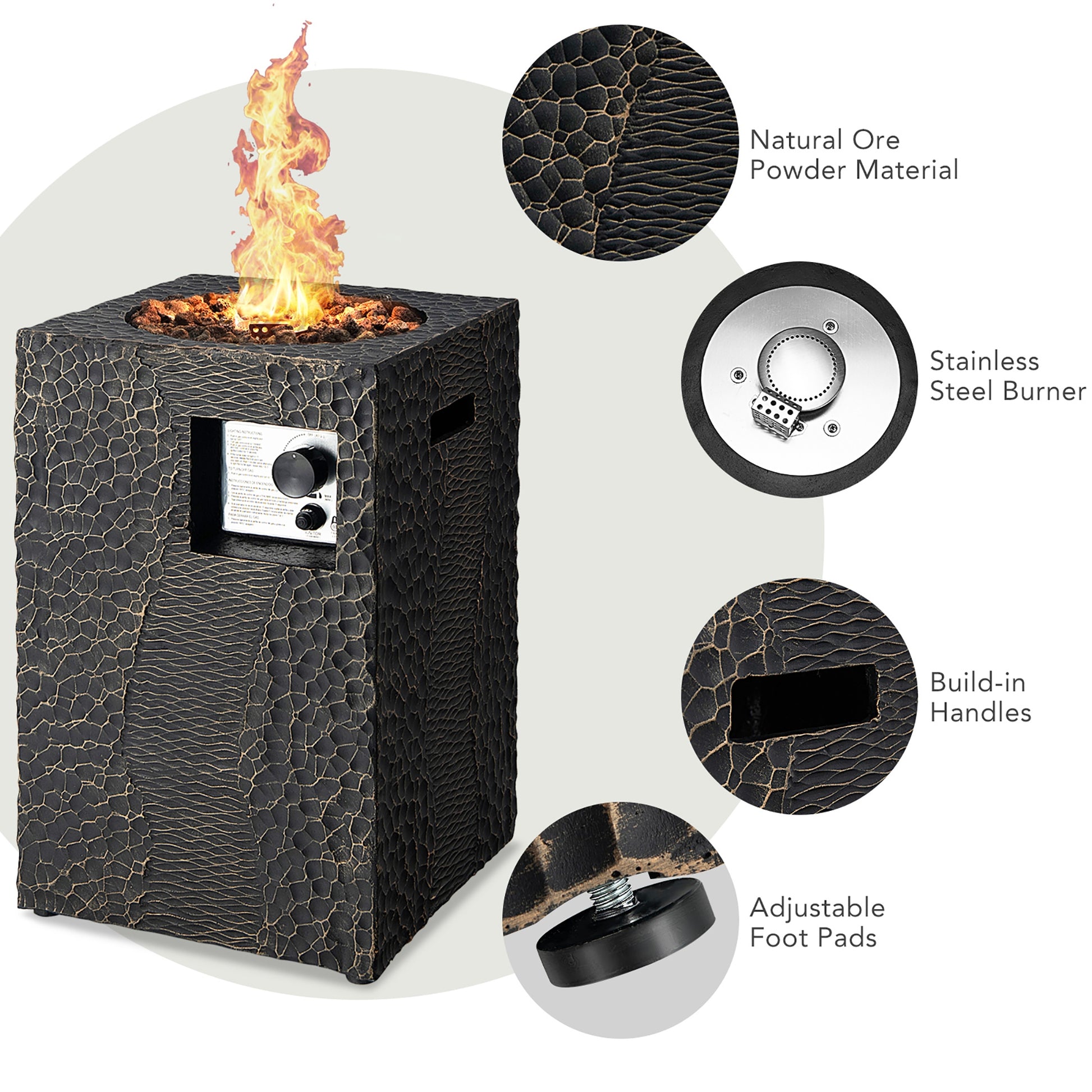 Square Outdoor Propane Fire Pit with Lava Rocks Waterproof Cover 30000 BTU, Black Fire Pits at Gallery Canada