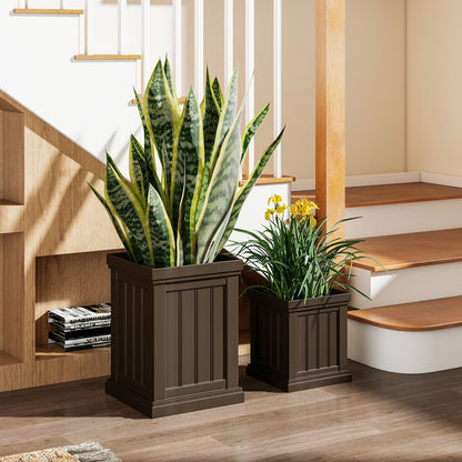 Square Plastic Planters Set of 2 Small Flower Pots with Drainage Holes and Nesting Design, Brown Raised Garden Beds at Gallery Canada