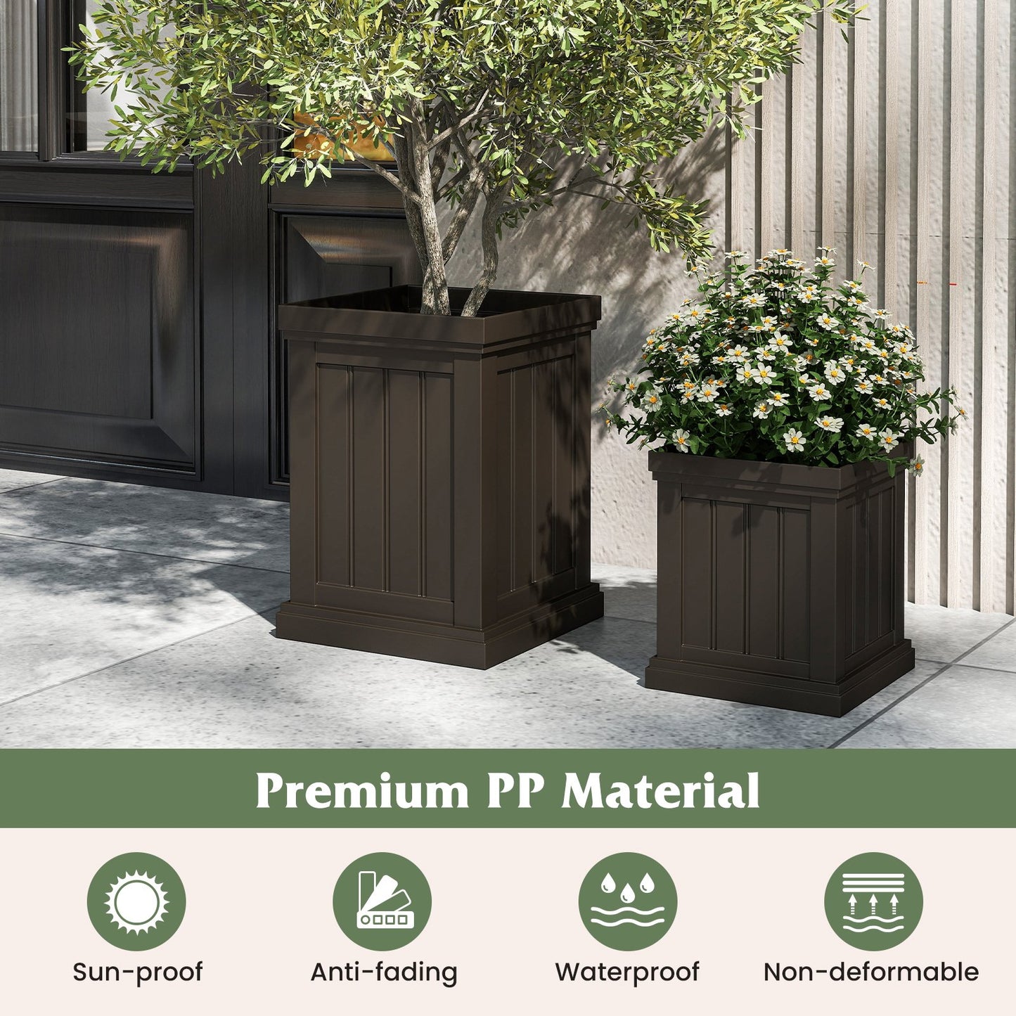 Square Plastic Planters Set of 2 Small Flower Pots with Drainage Holes and Nesting Design, Brown Raised Garden Beds at Gallery Canada