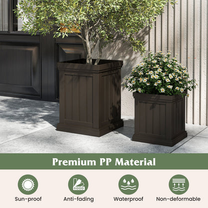 Square Plastic Planters Set of 2 Small Flower Pots with Drainage Holes and Nesting Design, Brown Raised Garden Beds at Gallery Canada