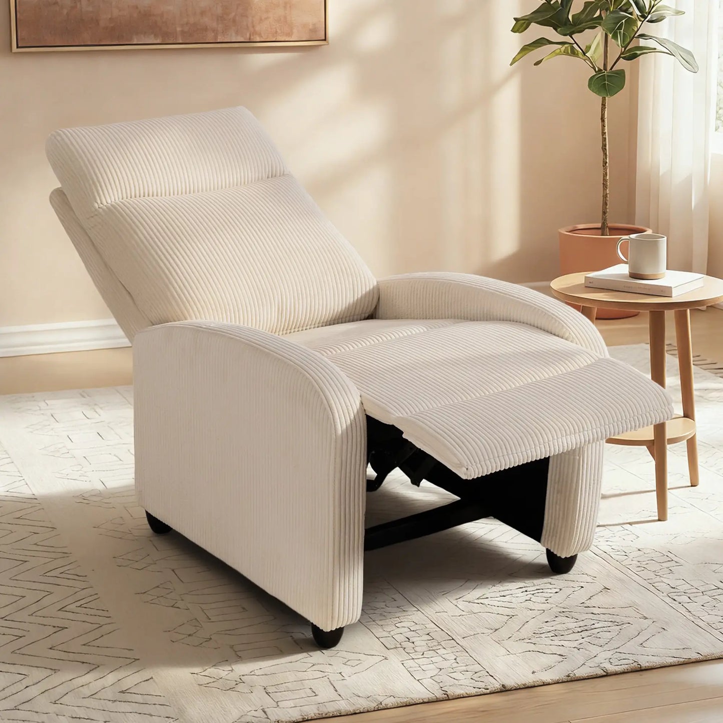 Manual Fabric Recliner Chair, Single Reclining Sofa, Padded Seat, Beige Sofas & Reclining Chairs at Gallery Canada