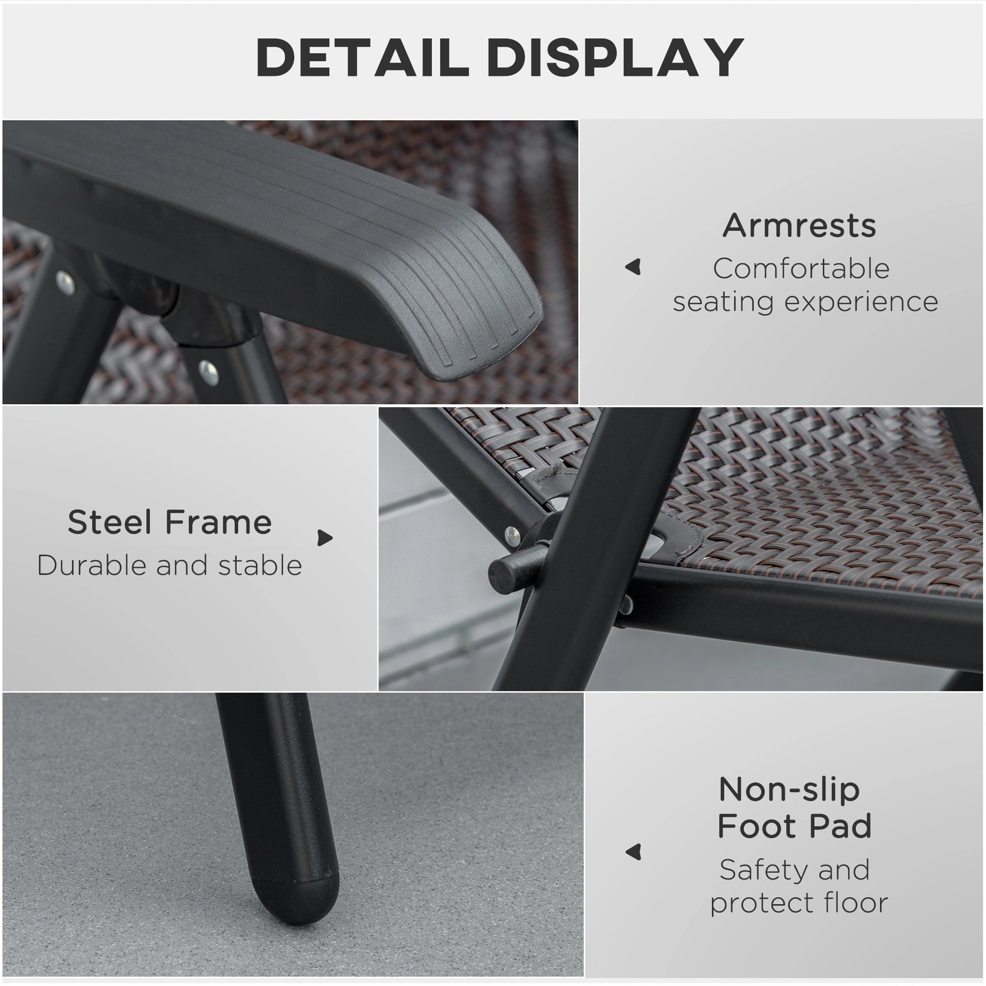 2PCs Outdoor Wicker Folding Chairs, Adjustable Backrest, Brown Patio Chairs at Gallery Canada