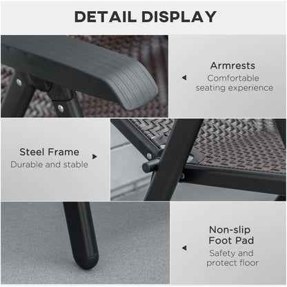 2PCs Outdoor Wicker Folding Chairs, Adjustable Backrest, Brown Patio Chairs at Gallery Canada