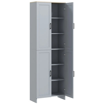 67" 4-Door Kitchen Pantry Cabinet, Freestanding, Adjustable Shelves, Grey