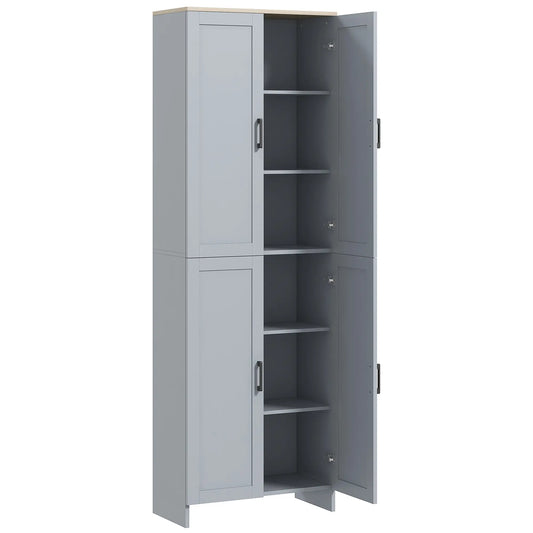67" 4-Door Kitchen Pantry Cabinet, Freestanding, Adjustable Shelves, Grey